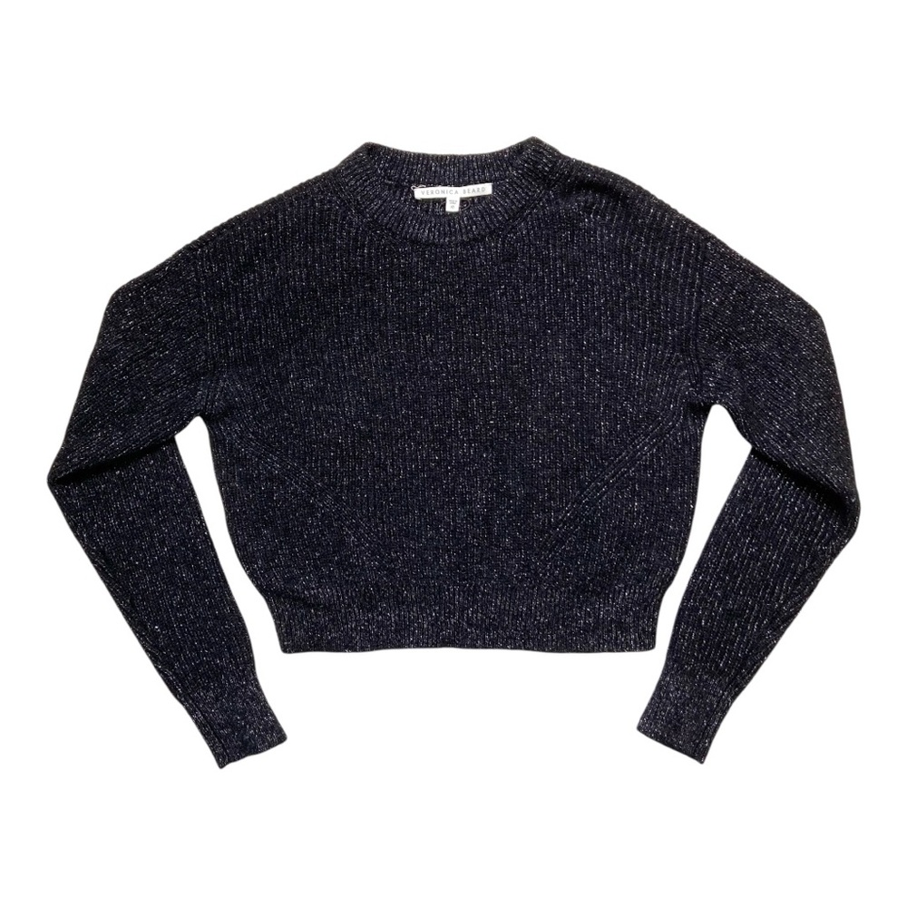 Veronica Beard Black and Metallic Baby Alpaca Blend Melinda Crew Neck Sweater